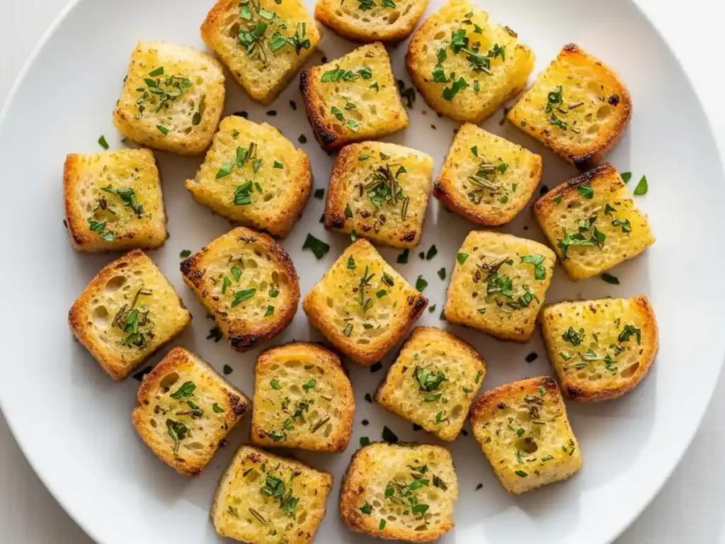 Croûtons maison dorés et croustillants pour les pâtes soupe à l'oignon