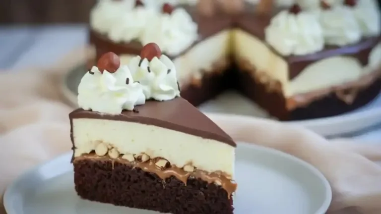 Gâteau au chocolat et à la vanille appelé Brownille, délicatement décoré.