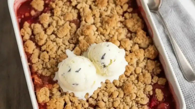 Un croustillant de rhubarbe savoureux, parfait pour un dessert maison.