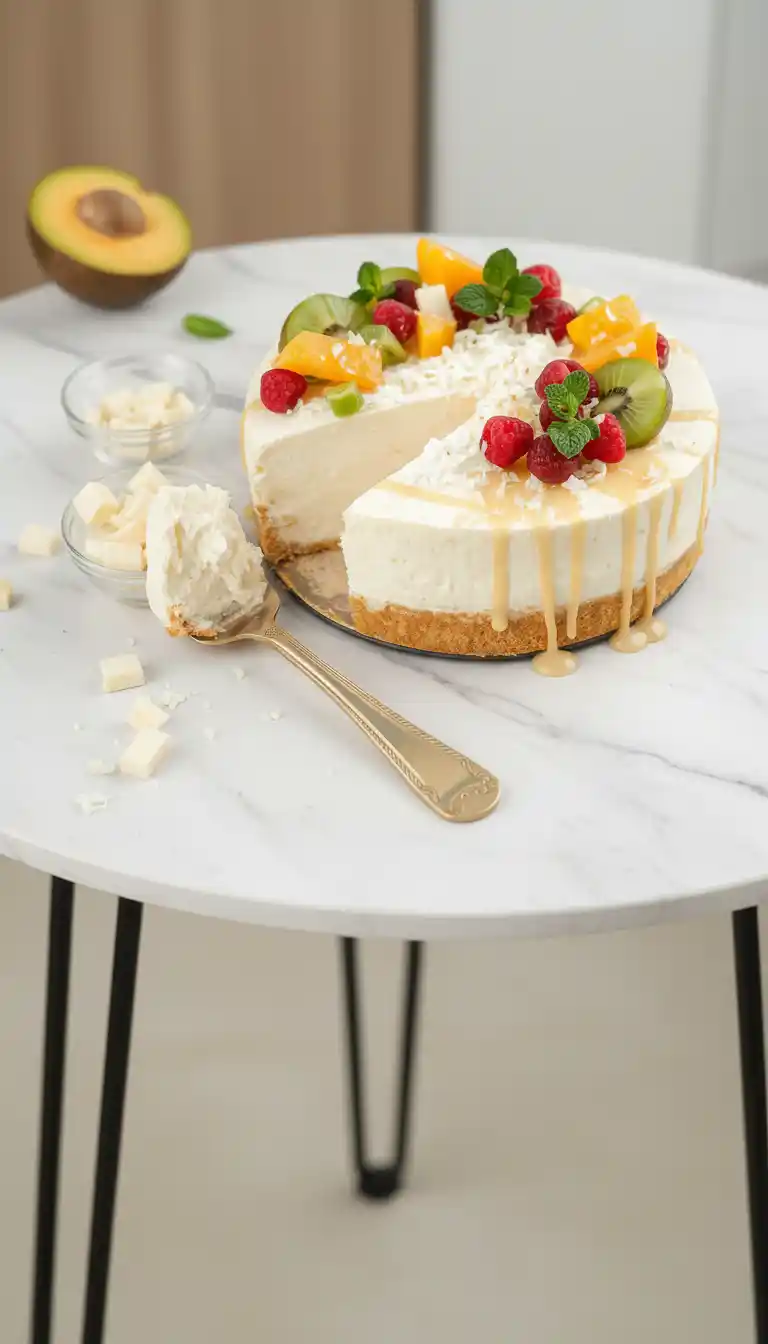 Cheesecake à la noix de coco sans cuisson, un dessert crémeux et délicieux
