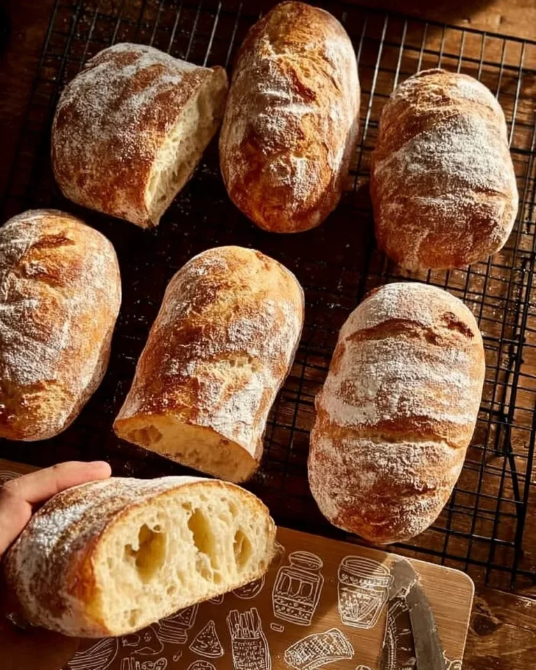 Ciabatta sans pétrissage avec une mie légère et aérée, présentation du pain fait maison