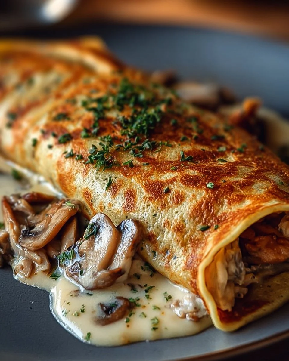 Crêpes Roulées Poulet, Champignons, Béchamel : Un Dîner Réconfortant