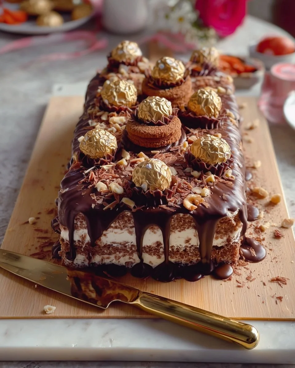 Gâteau au Mascarpone et Nutella avec des Biscuits au Cacao et Ferrero Rocher