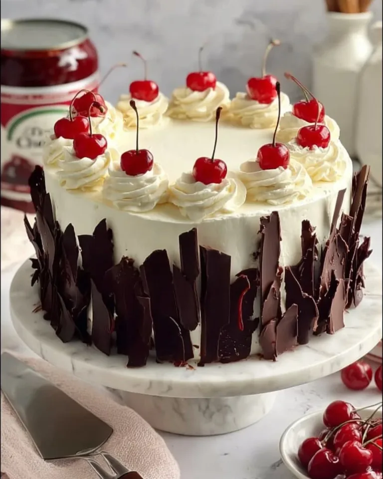 Gâteau Forêt-Noire avec crème, cerises et éclats de chocolat