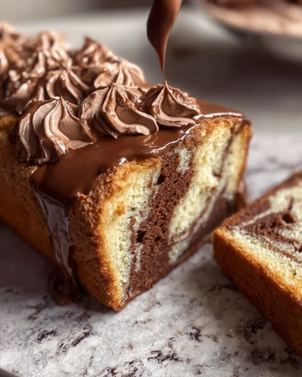 Gâteau Marbré avec Ganache au Chocolat au Lait, Glaze Rocher et Crème Fouettée au Cacao