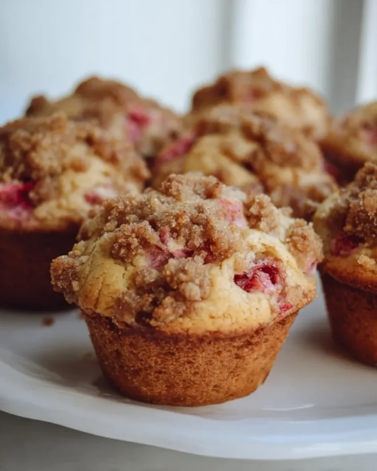 Muffins aux fraises et à la rhubarbe, une douceur moelleuse à savourer.