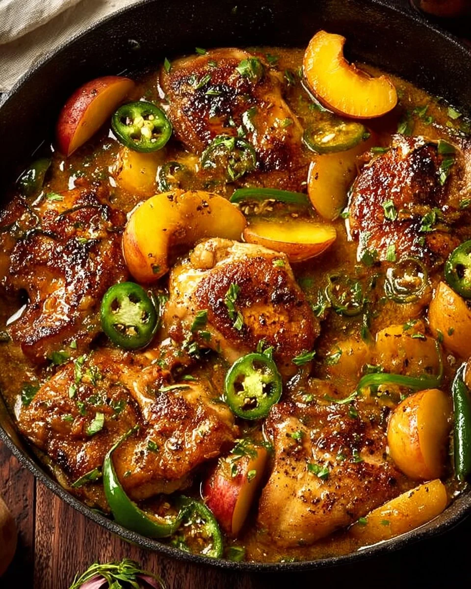 Poulet aux pêches et jalapeños