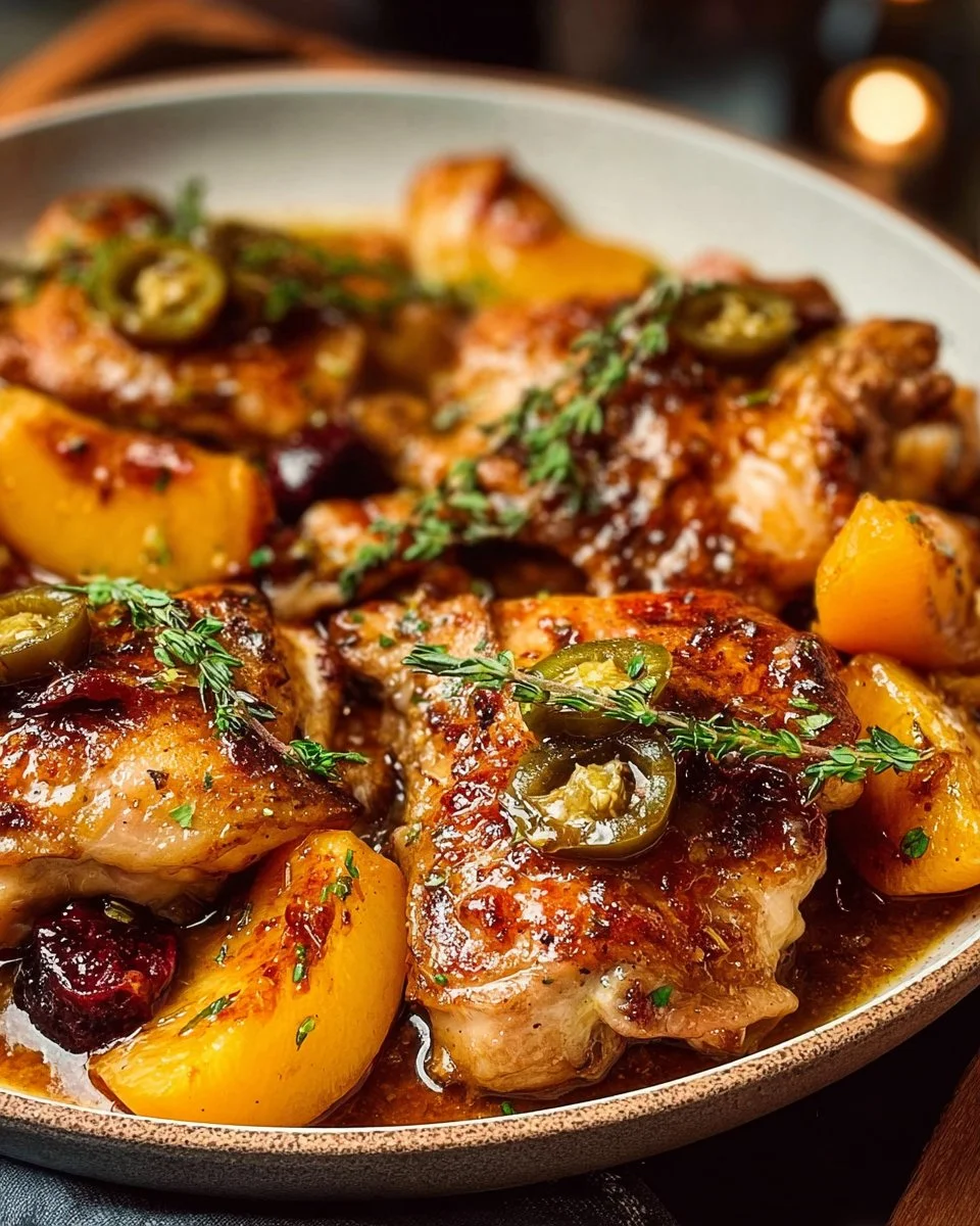 Poulet aux pêches et jalapeños