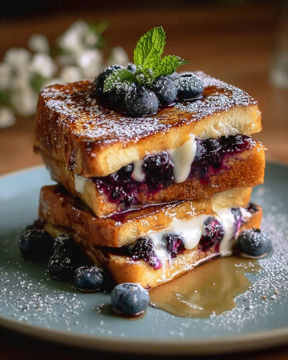 Comment préparer des toasts français farcis au cheesecake aux myrtilles à la maison