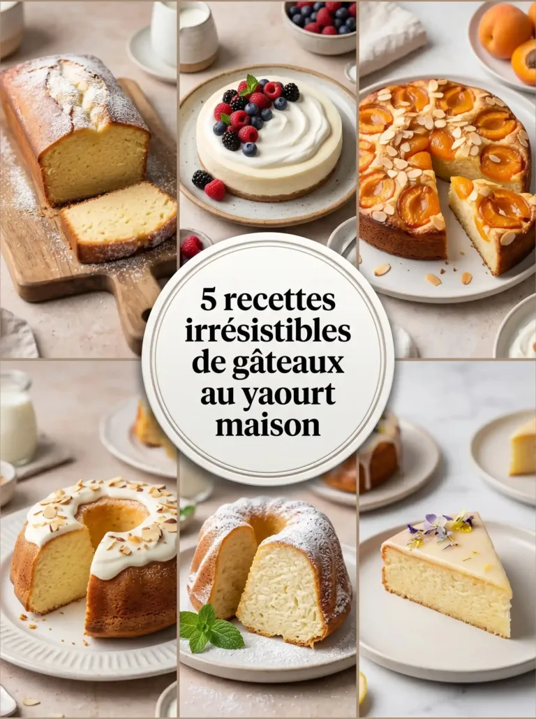 Selection of homemade gâteaux au yaourt with fruits and toppings on a table