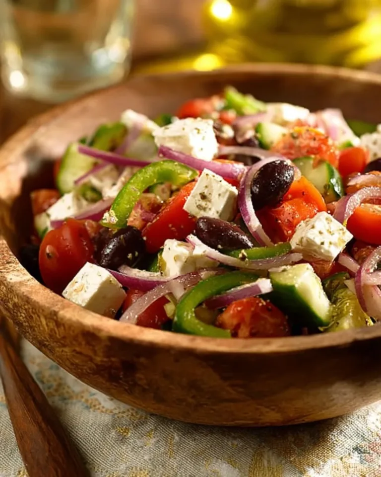 Salade grecque composée de tomates, concombres, olives et feta
