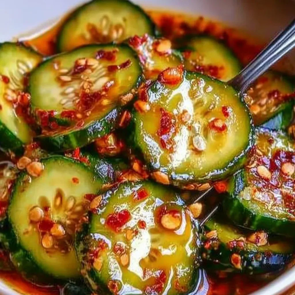Salade de concombre coréenne avec une garniture savoureuse et colorée.