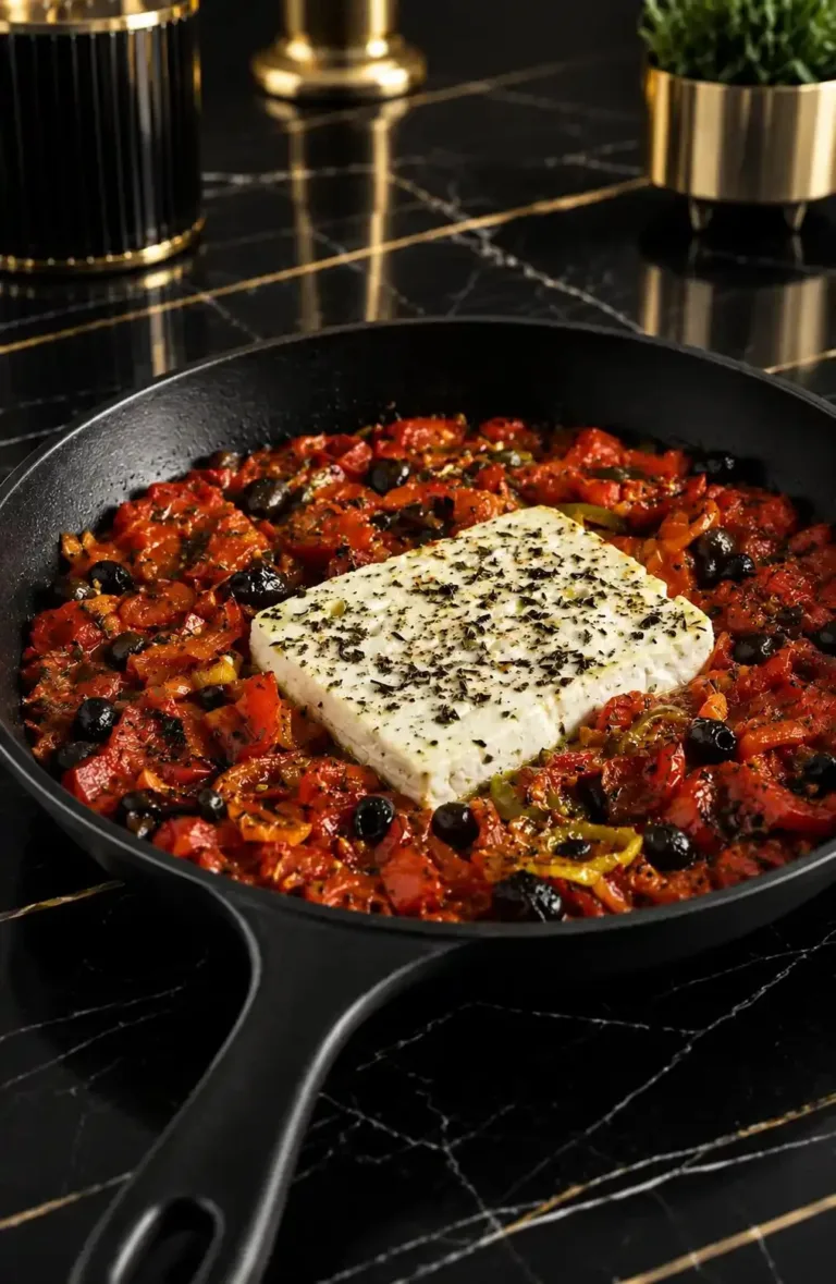 Sauté de tomates et poivrons à la feta, plat coloré et savoureux.