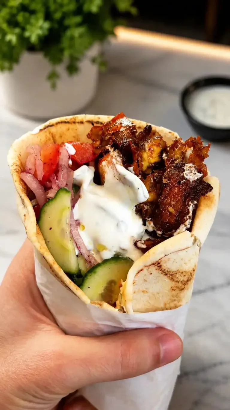 Wrap de shawarma au tofu croustillant servi avec des légumes frais