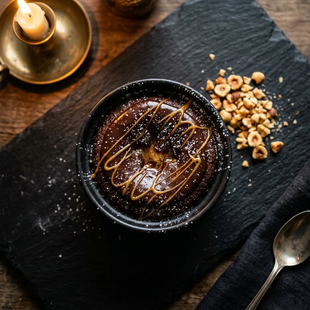Fondant au chocolat coeur praline coulant vue dessus